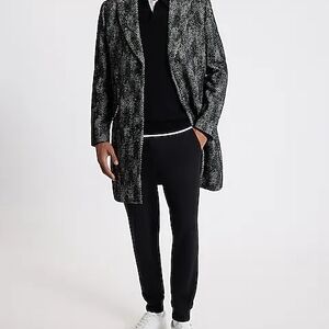 Men's Black and Gray Herringbone Coat